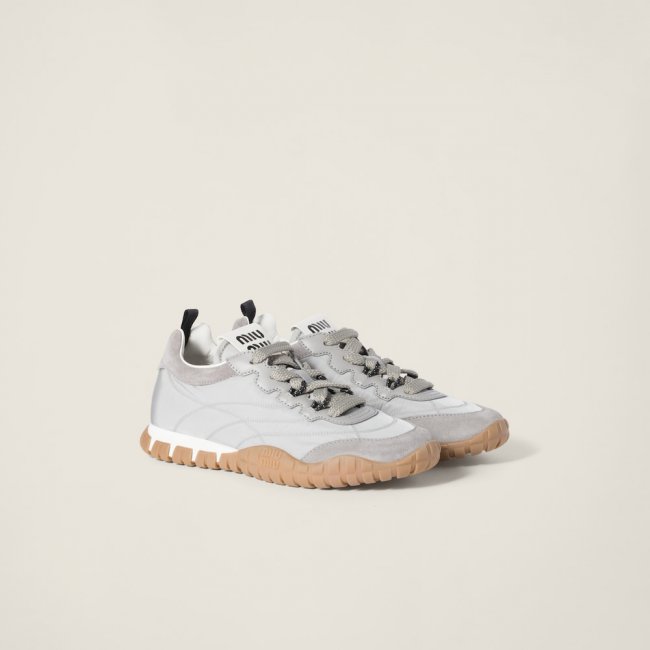 Miu Miu Tyre technical fabric and suede sneakers Cloudy Gray