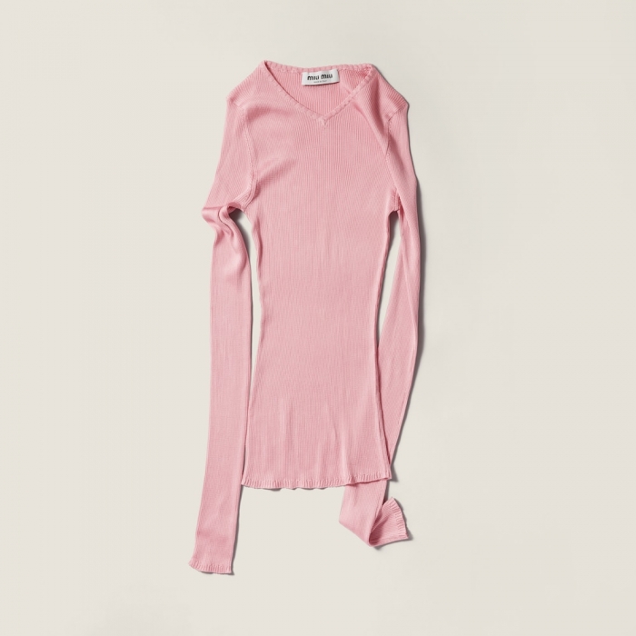 Miu Miu Silk V-neck sweater Begonia Pink