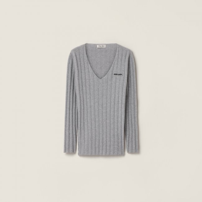 Miu Miu Wool and cashmere V-neck sweater Grey
