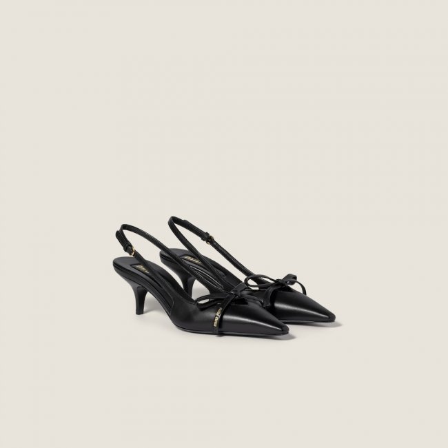 Miu Miu Leather slingback pumps with bow Black