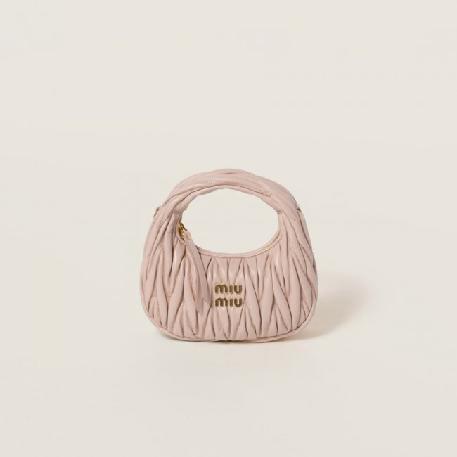 Miu Miu Wander matelassé nappa leather hobo mini-bag Powder Pink