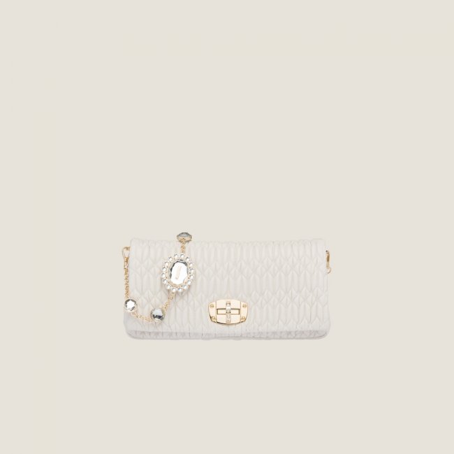 Miu Miu Iconic Crystal Cloqué Nappa leather bag White