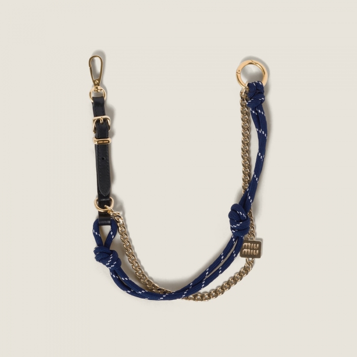 Miu Miu Leather, cord and metal trick keyring - Black/Baltic Blue