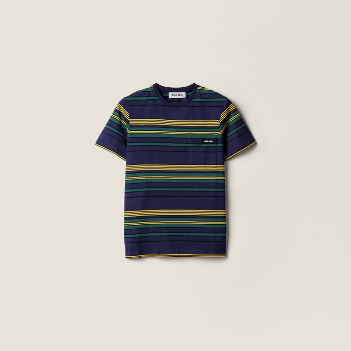 Miu Miu Striped jersey T-shirt Blue / Bottle
