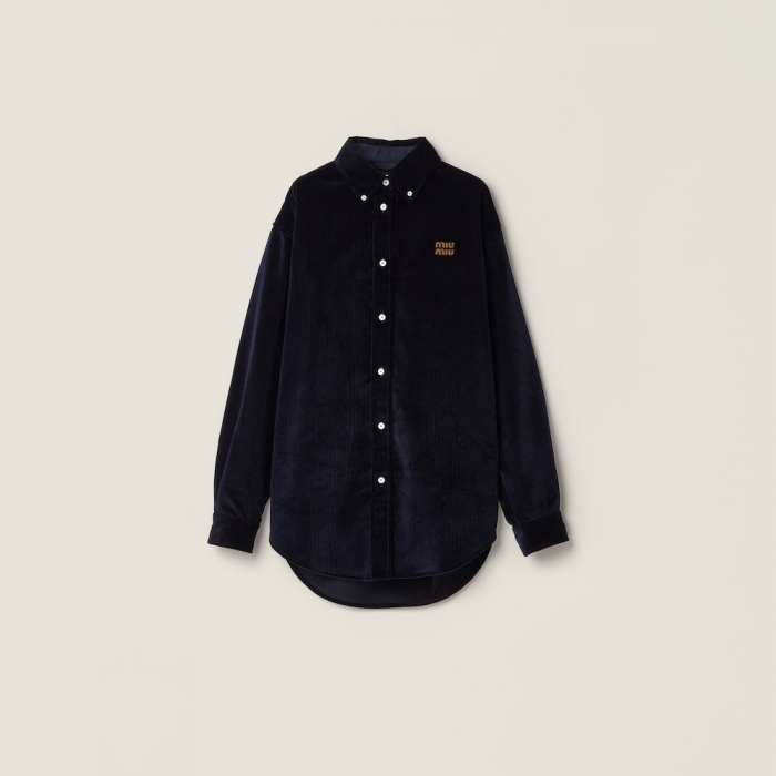 Miu Miu Corduroy and suede shirt Navy
