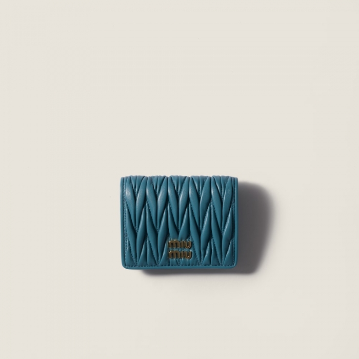 Miu Miu Small matelassé nappa leather wallet Marina Blue