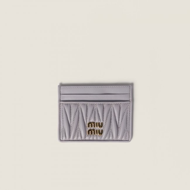 Miu Miu Matelassé nappa leather card holder Wisteria