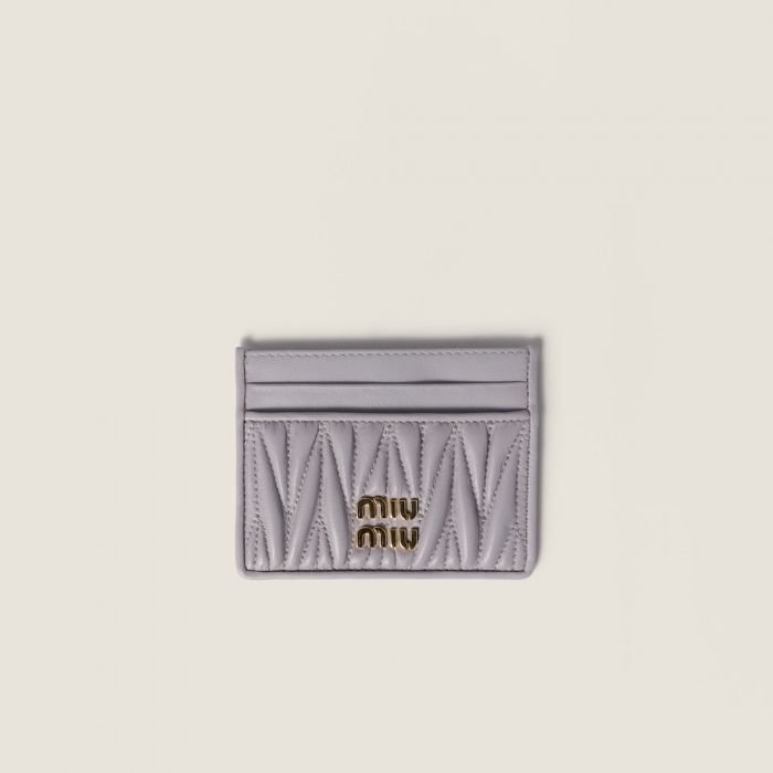 Miu Miu Matelassé nappa leather card holder Wisteria