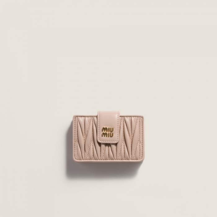 Miu Miu Matelassé nappa leather card holder Powder Pink