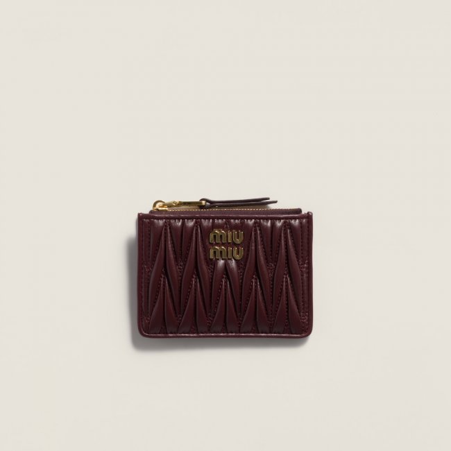 Miu Miu Matelassé nappa leather card holder Burgundy
