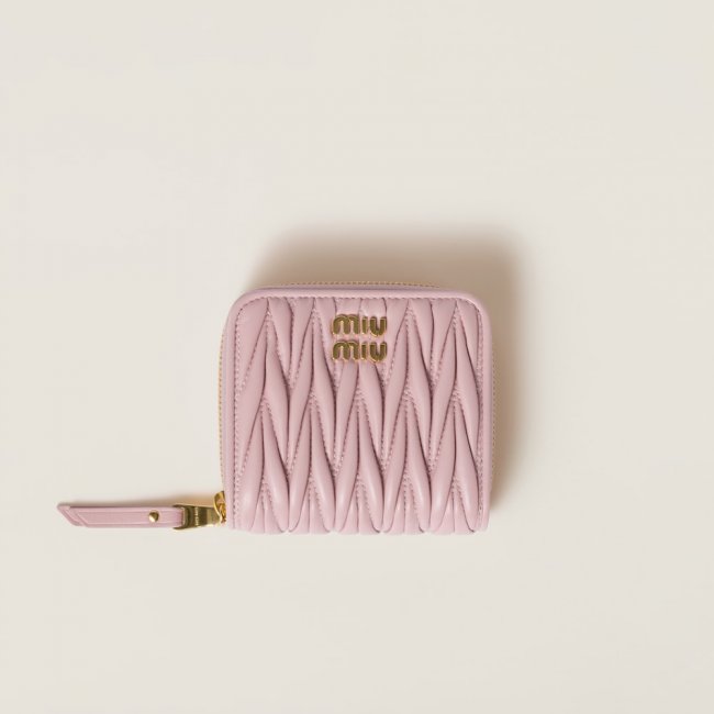 Miu Miu Small matelassé nappa leather wallet Alabaster Pink