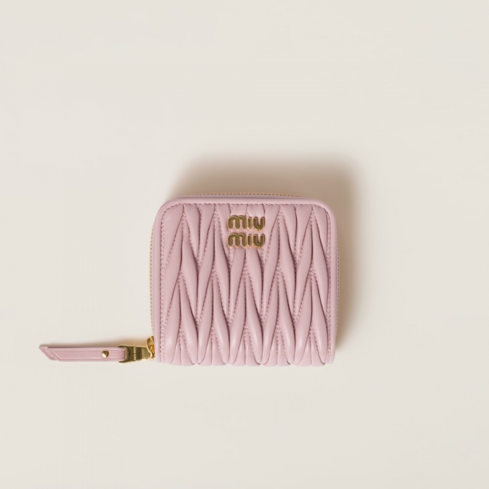 Miu Miu Small matelassé nappa leather wallet Alabaster Pink