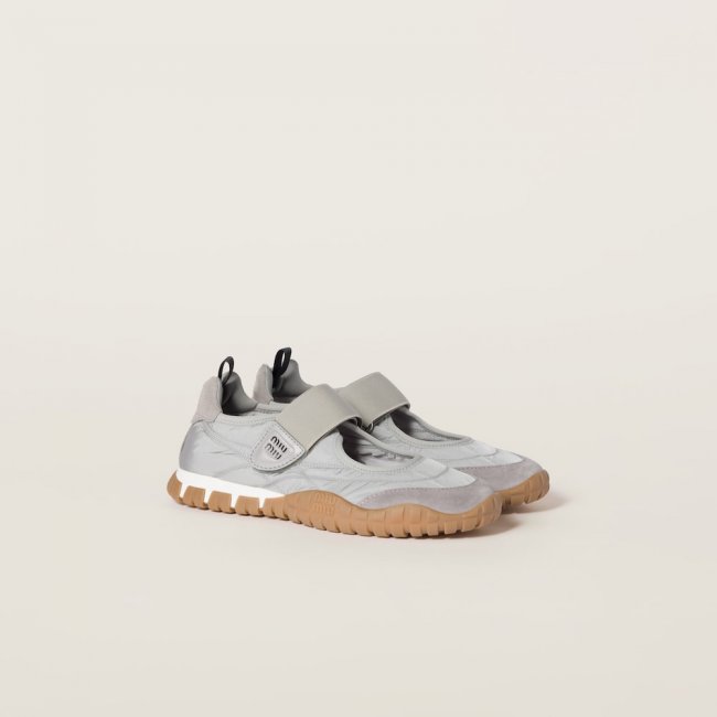 Miu Miu Tyre technical fabric and suede ballerinas Cloudy Gray