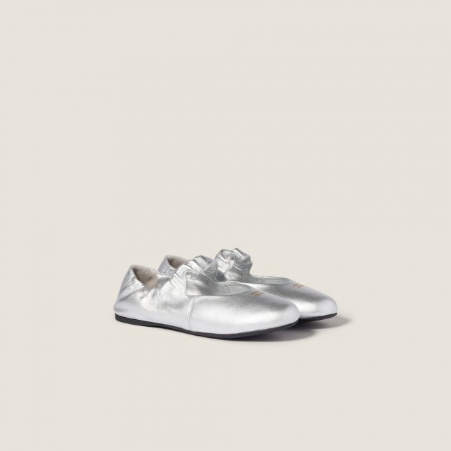 Miu Miu Ruches mordoré nappa leather ballerinas Silver