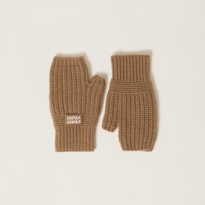 Miu Miu Wool and cashmere gloves - Camel Brown