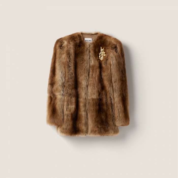 Miu Miu Shearling fur jacket Tobacco