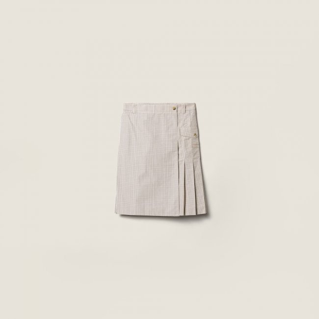 Miu Miu Checked technical fabric skirt Sand Beige