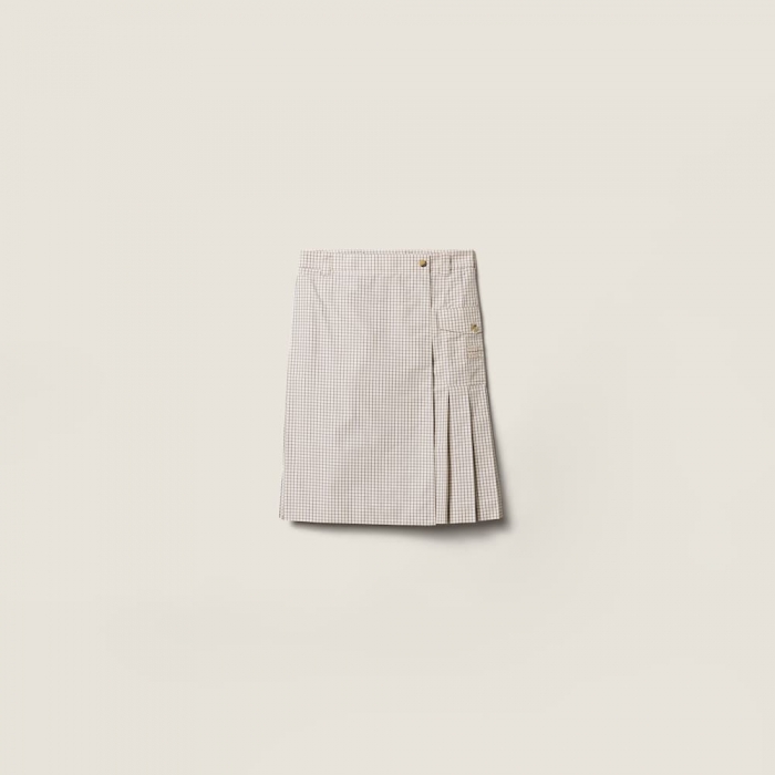 Miu Miu Checked technical fabric skirt Sand Beige