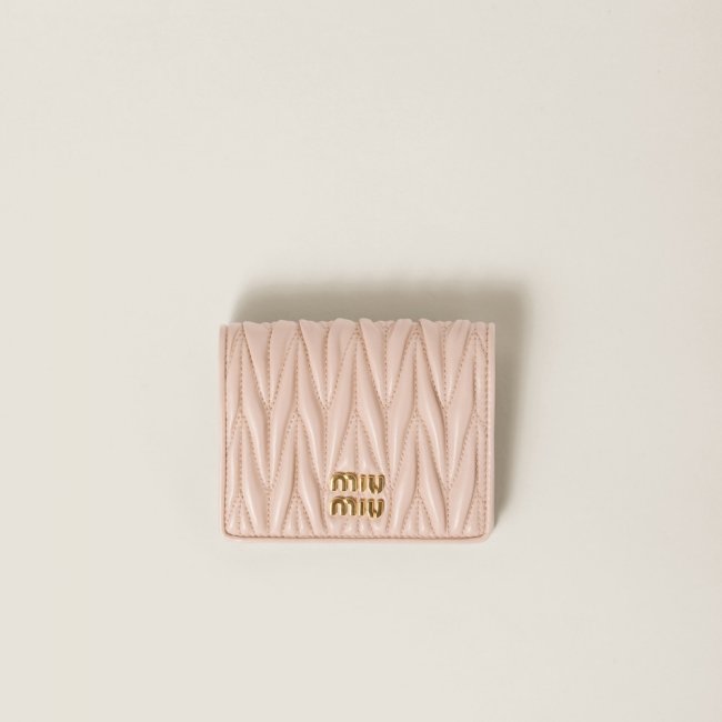 Miu Miu Small matelassé nappa leather wallet Powder Pink