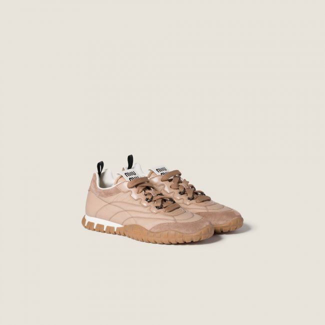 Miu Miu Tyre technical fabric and suede sneakers Dark Rose