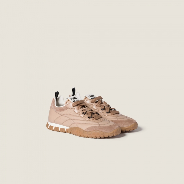 Miu Miu Tyre technical fabric and suede sneakers Dark Rose