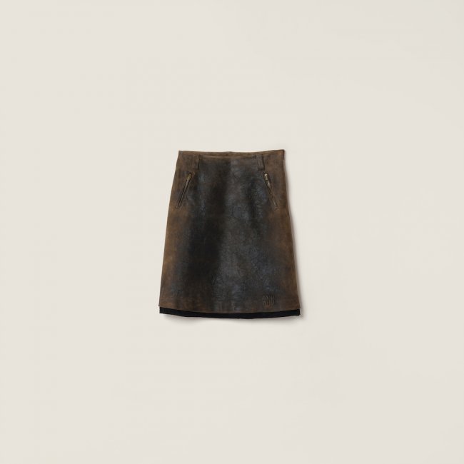 Miu Miu Waxed suede leather skirt Black