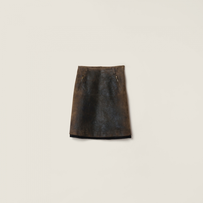 Miu Miu Waxed suede leather skirt Black