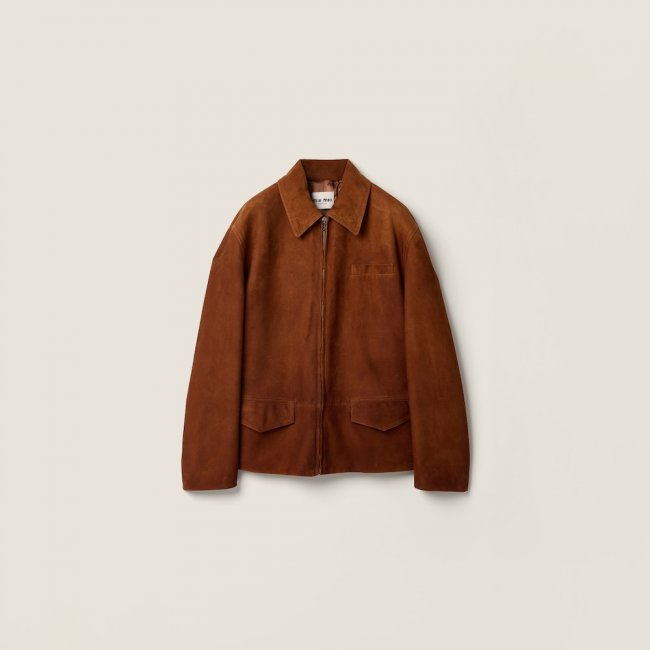 Miu Miu Waxed suede jacket Chestnut Brown
