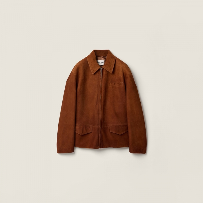 Miu Miu Waxed suede jacket Chestnut Brown
