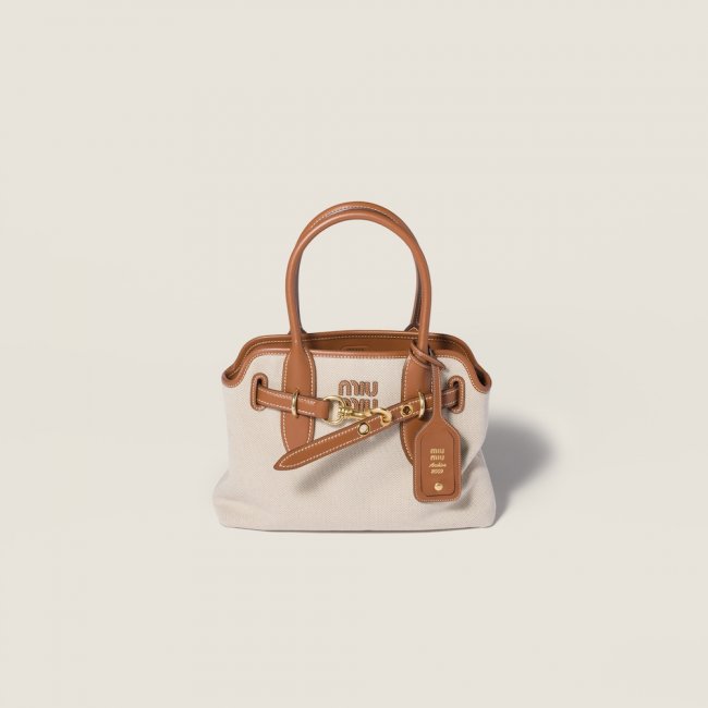 Miu Miu Aventure canvas and leather bag Beige / Brandy