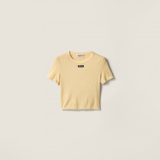 Miu Miu Garment-dyed cotton top Cream
