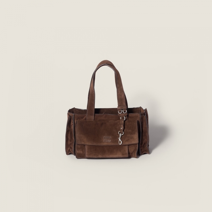 Miu Miu Utilitaire suede shopping bag Dark Brown