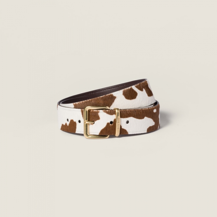 Miu Miu Printed leather belt - White/Burnt Sienna