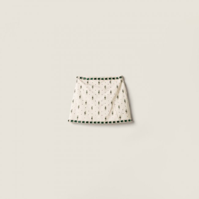 Miu Miu Embroidered canvas skirt Ecru
