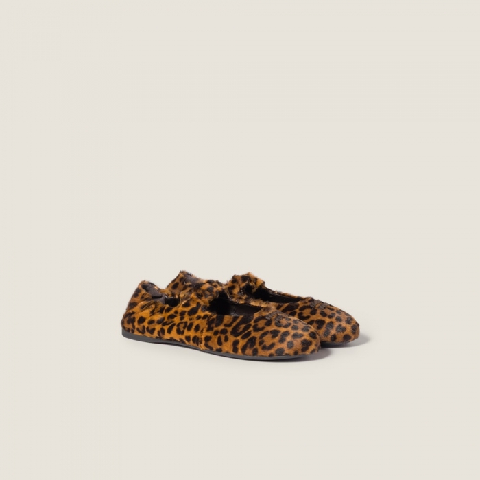 Miu Miu Ruches printed leather ballerinas Honey