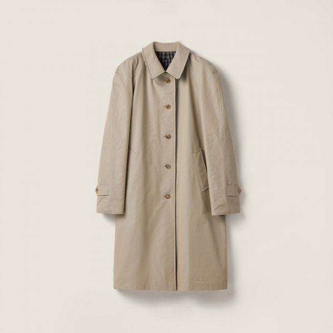 Miu Miu Reversible twill and check trench coat Limestone / Slate Gray