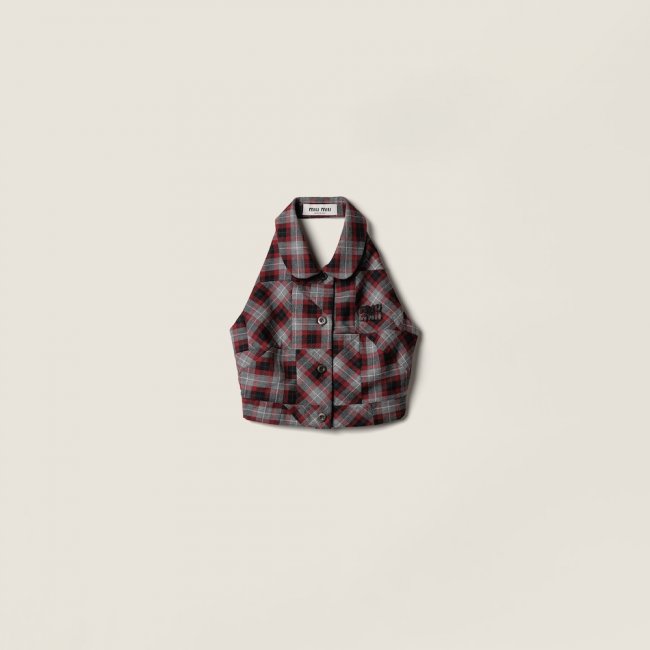 Miu Miu Tartan patchwork top Amaranth / Grey