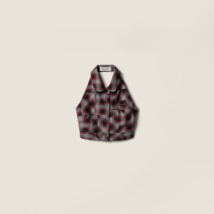 Miu Miu Tartan patchwork top Amaranth / Grey