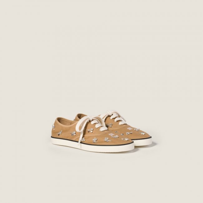 Miu Miu Embroidered drill sneakers Malt Beige