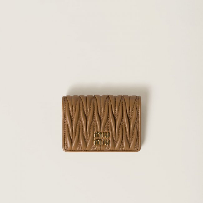 Miu Miu Matelassé nappa leather card holder Caramel