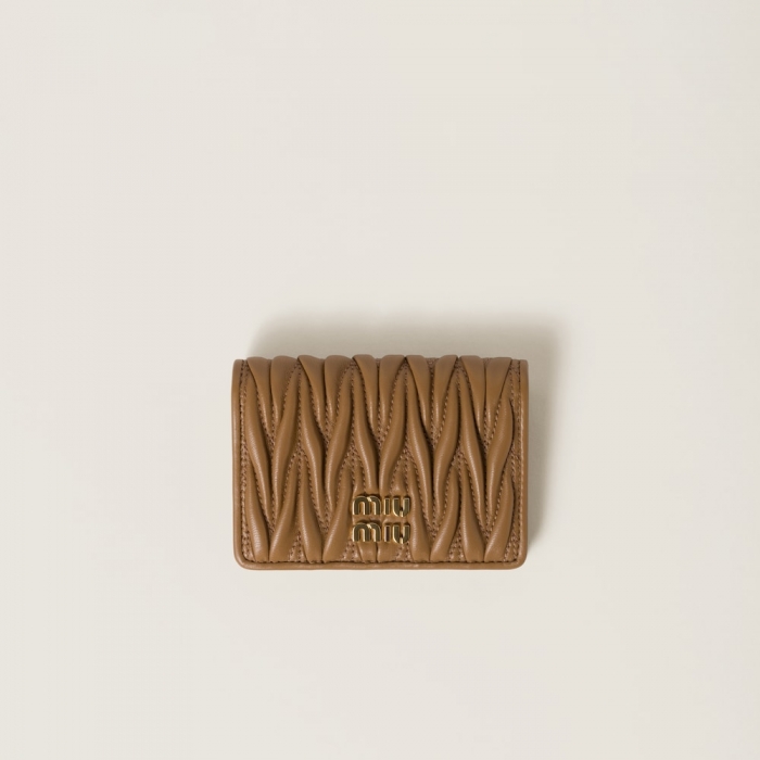 Miu Miu Matelassé nappa leather card holder Caramel