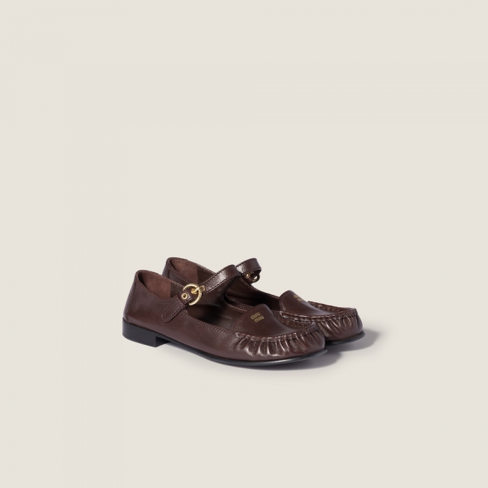 Miu Miu Leather loafers with strap Dark Brown
