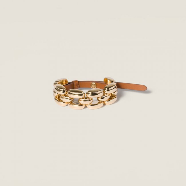 Miu Miu Metal and leather bracelet Gold / Cognac