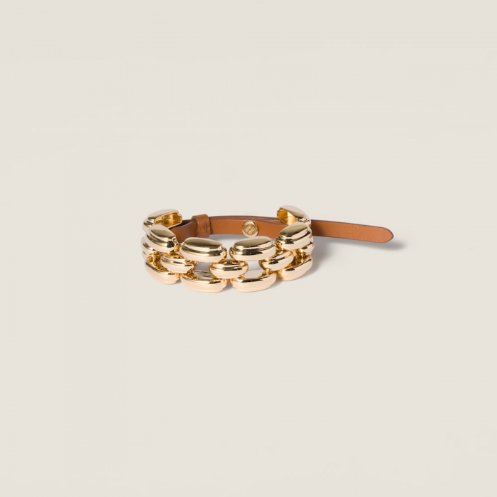 Miu Miu Metal and leather bracelet Gold / Cognac