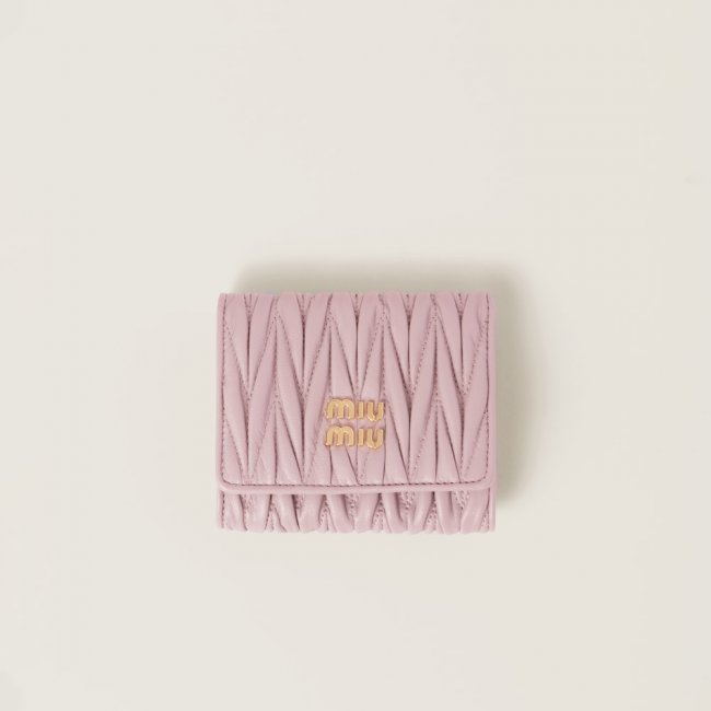 Miu Miu Small matelassé nappa leather wallet Alabaster Pink