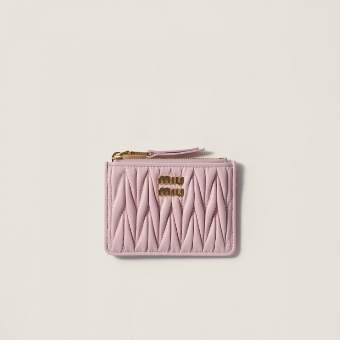 Miu Miu Matelassé nappa leather card holder Alabaster Pink