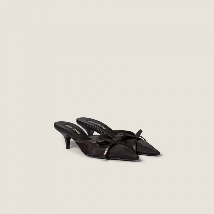 Miu Miu Mesh fabric heeled mules Dark Brown