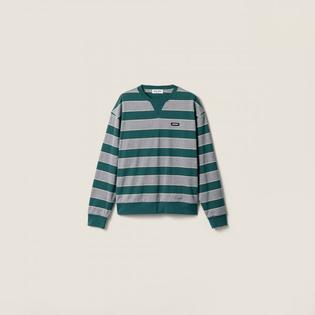 Miu Miu Striped jersey sweat shirt Bottle Green / Gray