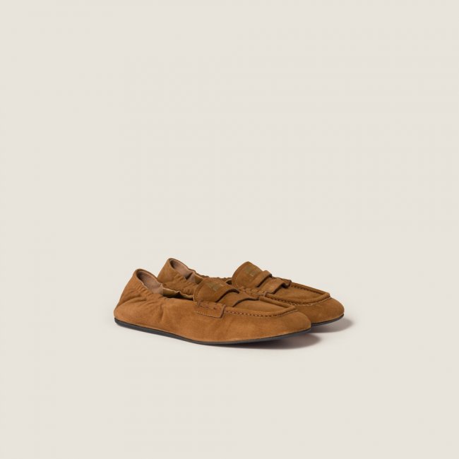 Miu Miu Ruches suede loafers Oak