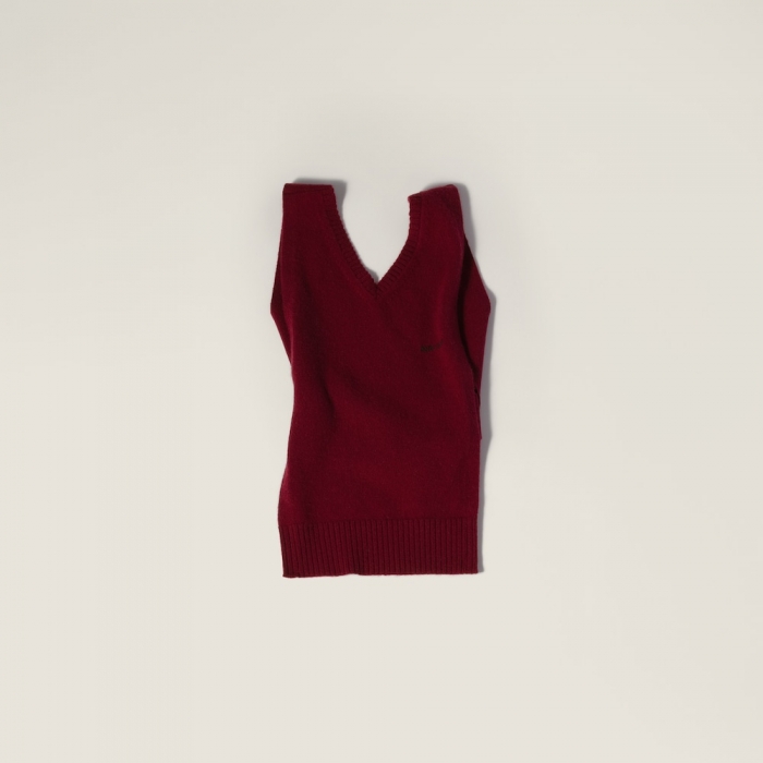 Miu Miu Cashmere knit vest Amaranth Red / Maize Yellow